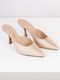 Satin Mules with Heel in Beige Color