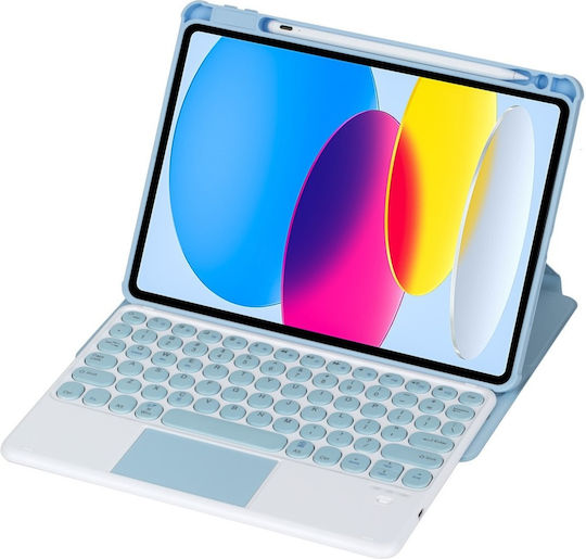Θήκη Πληκτρολόγιο Ipad 11" 2025 A16 11ης Γενιάς Ipad 10 9" 2022 10ης Γενιάς Περιστρεφόμενο Δερμάτινο Touchpad 360° Στα Αγγλικά Us Ανοιχτό Μπλε
