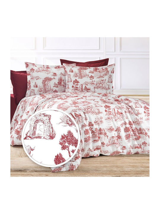 Pucioasa Set Husă de Pilotă Bumbac Dublă cu 2 Fețe de Pernă & 1 Cearsaf 200x220 Burgundy