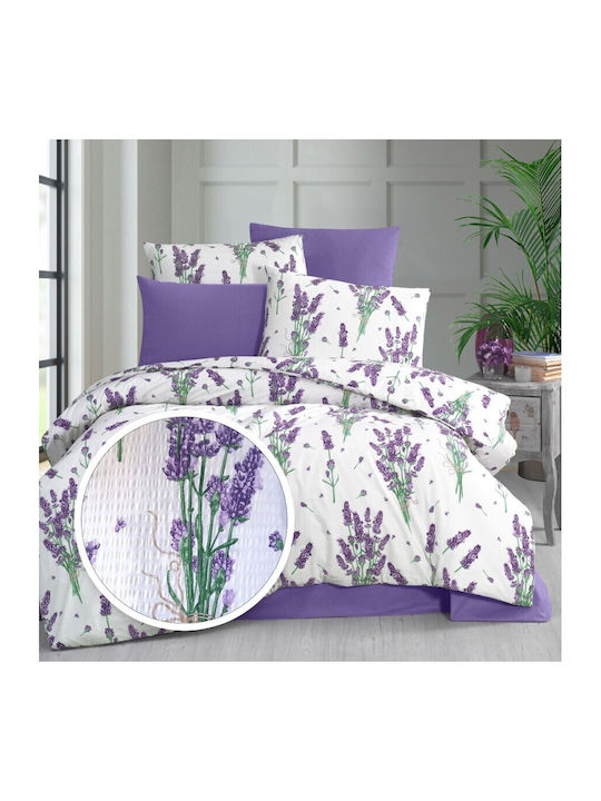 Pucioasa Set Husă de Pilotă Bumbac Dublă cu 4 Fețe de Pernă & 1 Cearsaf 200x220 Lavanda