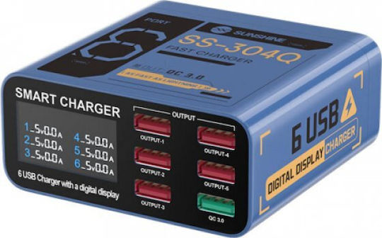 Sunshine Suport de Încărcare cu 6 Porturi USB-A Quick Charge 3.0 în culoarea Albastru (SS-304Q)