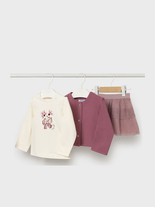 Mayoral Kids' Set with Skirt Winter 3pcs Pink