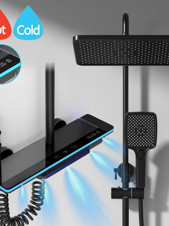 Verstellbare Duschsäule mit Wannenbatterie Schwarze Verstellbare Duschsäule mit Wannenbatterie Schwarze