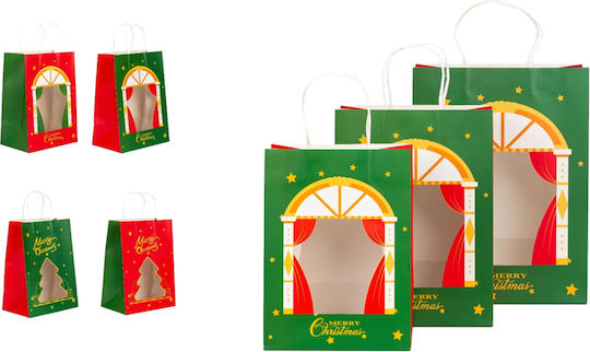 Twisted Handle Window Christmas Bag for Gift Multicolored 35x15x26cm. 12pcs