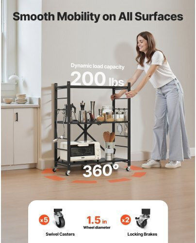 Vevor Troleu De Bucătărie Metalic Cu 3 Locuri Negru 76x33x91cm
