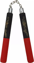 Nunchaku Kette Schaumstoff Goldener Drache Schwarze Rote Griff 30cm