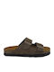 Leather Women's Flat Sandals in Brown Color