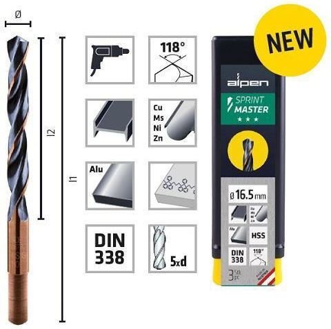 Alpen Drills Set 3 Burghie HSS cu Tija Cilindrică pentru Metal