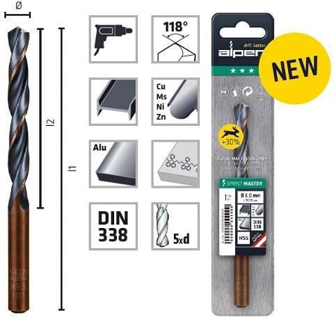 Alpen Drills Set of 3 Drills HSS with Cylindrical Shank for Metal