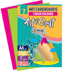 Carton Colorat Dimensiune A4 Culori Neon 250 G/m² Set 7 Foi Set