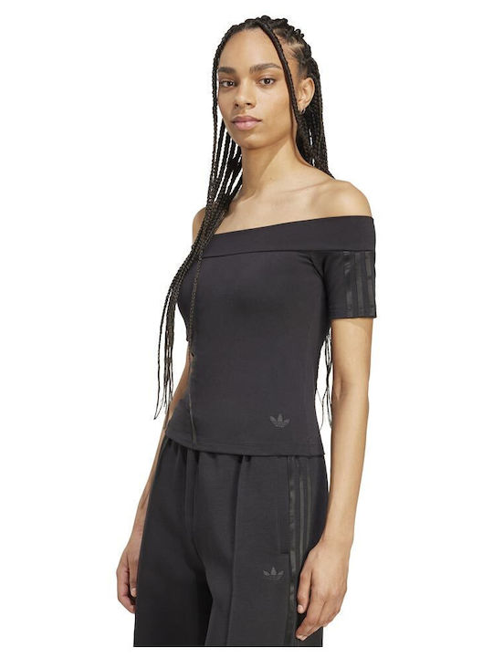 Women's Summer Crop Top Off-Shoulder Cotton Short Sleeve Black
