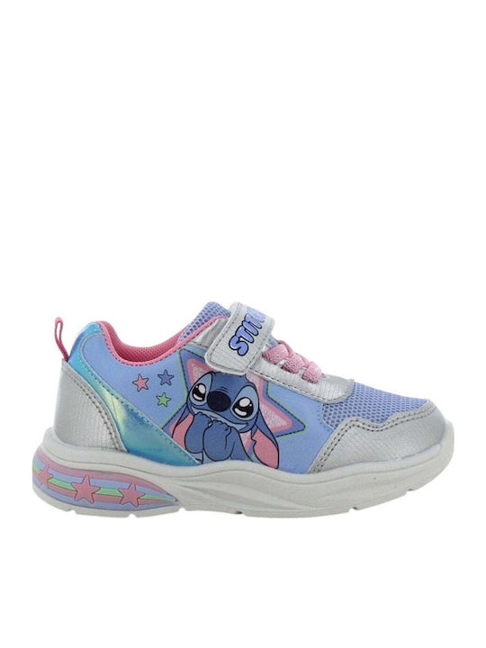 Lilo & Stitch Παιδικά Sneakers Ανατομικά με Σκρατς & Φωτάκια Ασημί