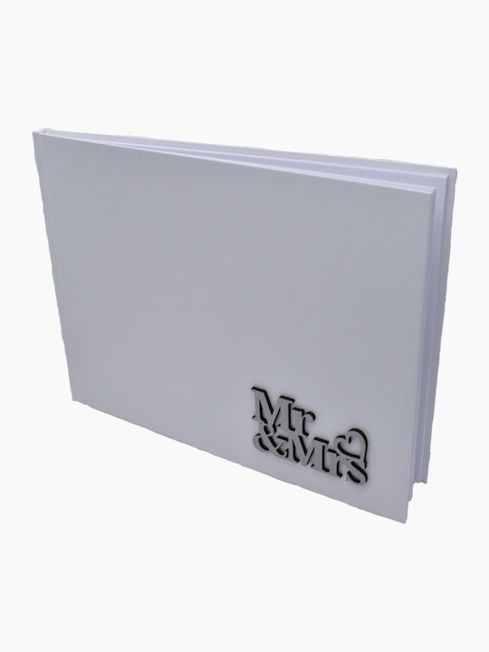 Hochzeitswunschbuch Holzschild ”mr & Mrs” Weiß