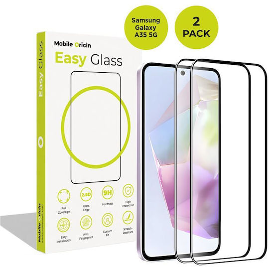 Set 2 Mobile Origin Easyglass Tempered Glass Screen Protectors Compatible With Samsung Galaxy A35 5G Transparent