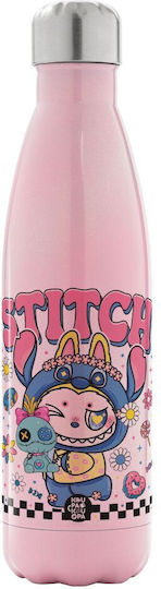 Koupakoupa Labubu Kids Water Bottle Thermos Lilo & Stitch Stainless Steel with Screw Cap Non Spill Pink 500ml