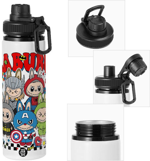 Koupakoupa Labubu Superheroes Kids Water Bottle Aluminium with Screw-on Cap Non Spill 850ml