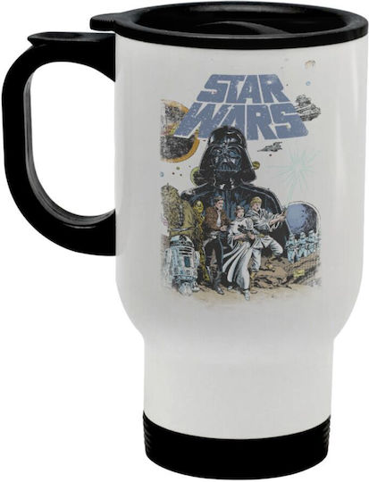 Koupakoupa Star Wars Stainless Steel Thermos Bottle 450ml White with Handle and Straw