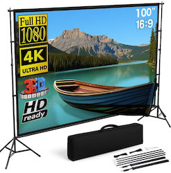 Ecran Proiecție 100 Inch Trepied Linomag Proiecție Față Spate Format 16:9 4K HD Unghi Larg 160° Ideal Pentru Utilizare Interioară Exterioară Pliabil Instalare Rapidă Husă Transport Inclusă Alb