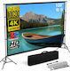 Ecran Proiecție 100 Inch Trepied Linomag Proiecție Față Spate Format 16:9 4K HD Unghi Larg 160° Ideal Pentru Utilizare Interioară Exterioară Pliabil Instalare Rapidă Husă Transport Inclusă Alb