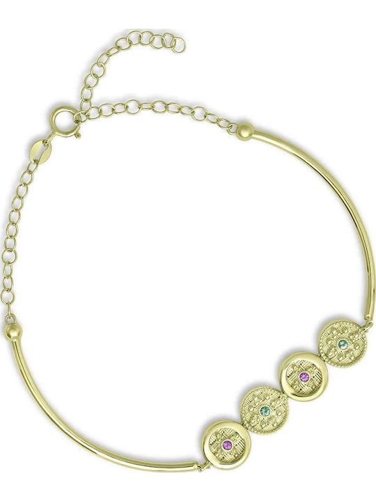 CHrysolithos Women's Bracelet Handcuffs with design Byzantine made of Gold 14K with Zircon