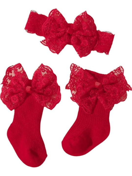 Set Official Impressive Cotton Socks Wonderful Lace Unique Bows Matching Ribbon Red