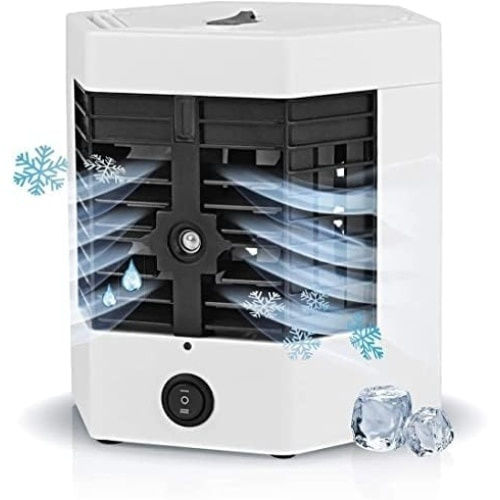 Mini aparat de aer condiționat portabil cu mâner USB alimentat 3 setări de viteză filtru detașabil rezervor de apă 750 ml Alb Negru