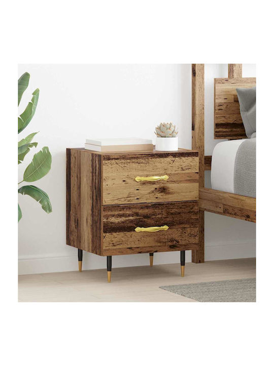 Bedside Table Wooden with Metal Legs Old Wood 40x35x47.5cm
