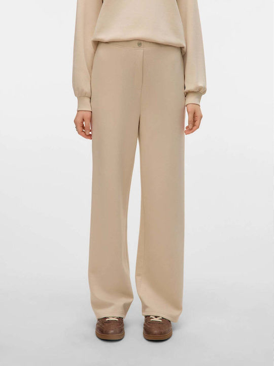Damen Stoffhose in Breite Bein Stil Beiges