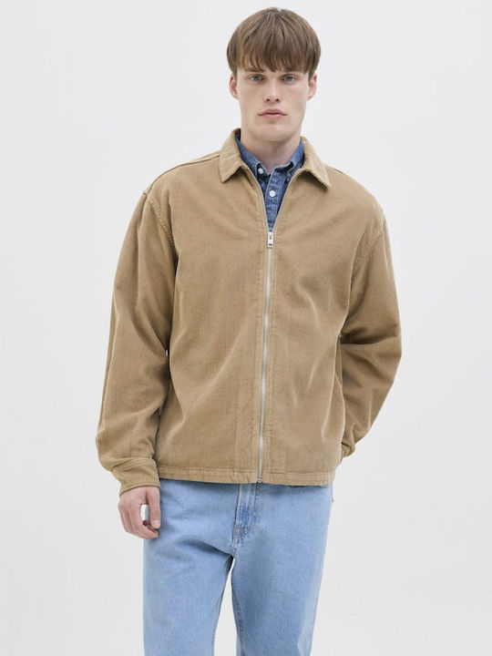 Long Sleeve Corduroy Overshirt In Wide Line Beige