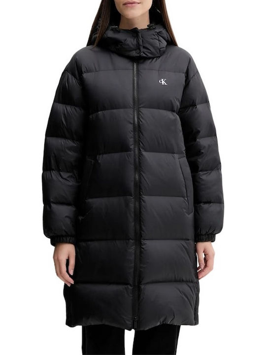 Μακρύ Γυναικείο Puffer Μπουφάν για Χειμώνα Black