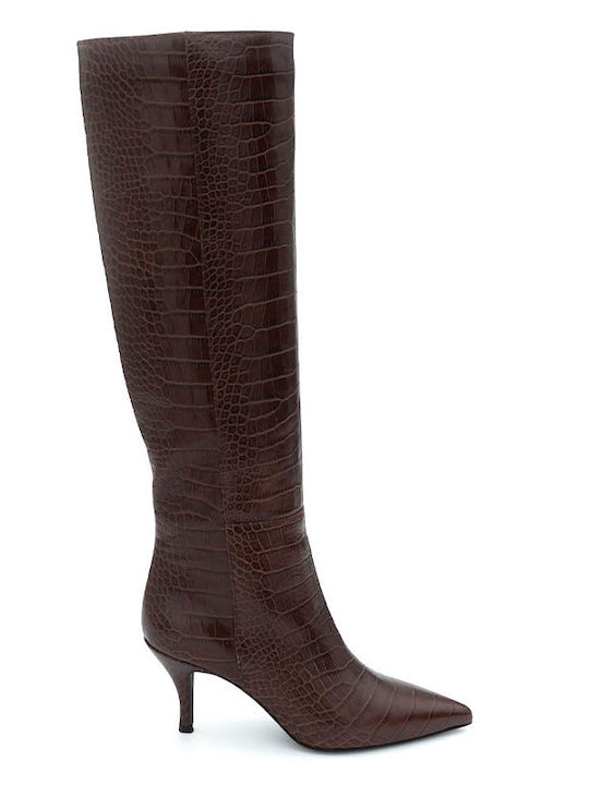 Philippe Lang Leder Damenstiefel mit hohem Absatz Braun 400416