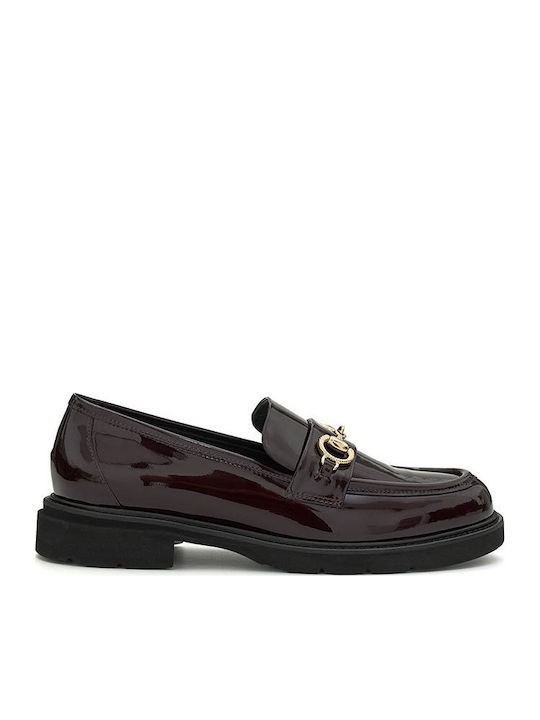 Patent Leather Women's Loafers in Burgundy Color
