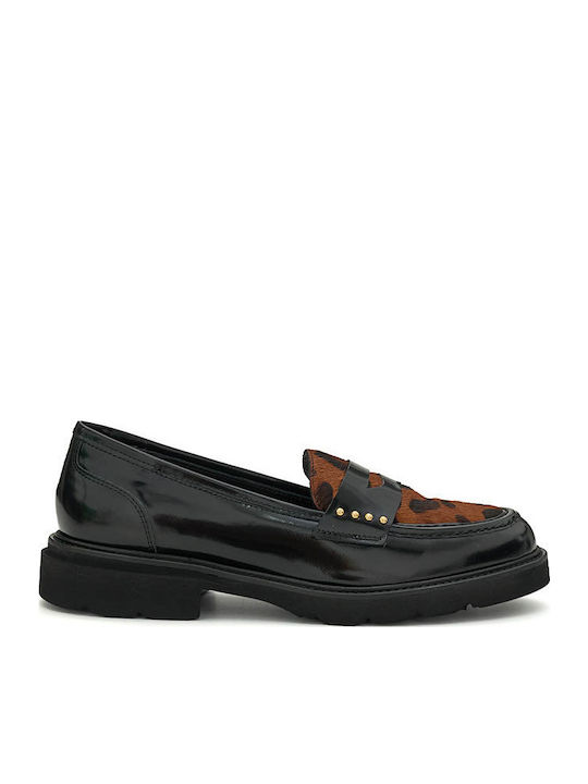 Leather Women's Loafers in Black Color