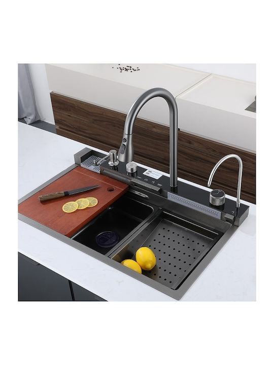 Chiuvetă De Bucătărie Drop-In Inox Cu Robinet L75xL46cm Gri