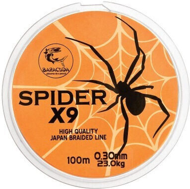 Fir Textile Baracuda Spider X9 100 M 9 Parallel Braided Strands Fluorescent Orange Fishing Filament