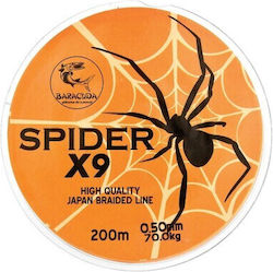 Fir Textile Baracuda Spider X9 200 M 9 Parallel Braided Strands Orange Fluorescent