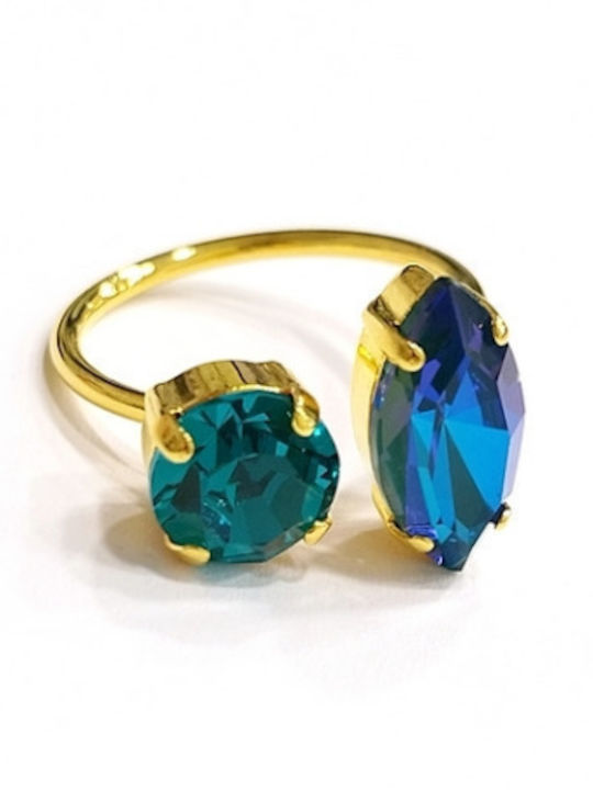 Catherine Bijoux Damen Ring mit Steinen Turquoise Vergoldet