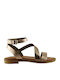 Leather Women's Flat Sandals in Gold Color