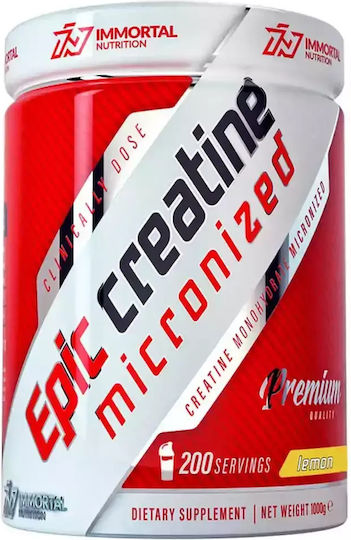 Immortal Nutrition Epic Creatine Μικρονισμένη Μονοϋδρική Κρεατίνη 5000mg με Γεύση Λεμόνι 1000gr