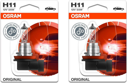 Pack 2 Osram Original H11 Halogen Bulbs 12v 55w Blister