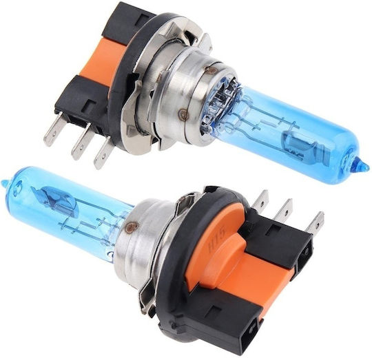Set 2 H15 Halogen Bulbs 55w Power 12v White Light Continuous Light Intensity No Flickering Black