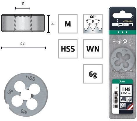 Tap Alpen Metrisches Gewindeschneider Din13 P0.8 25x9 M5