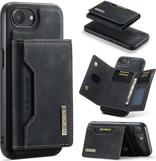 DG.MING Wallet Δερματίνης / Tempered Glass Μαύρο (iPhone 17e / 16e)