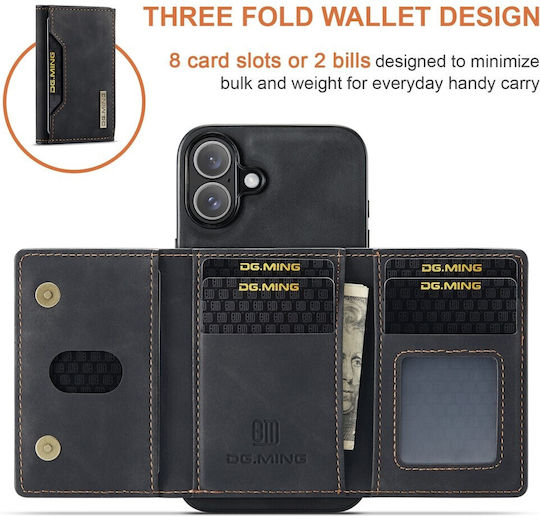 DG.MING Wallet Δερματίνης / Tempered Glass Μαύρο (iPhone 16)