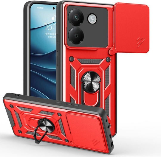 Forcell Umschlag Rückseite Kunststoff / Gehärtetes Glas Rot (Poco M7 Pro)