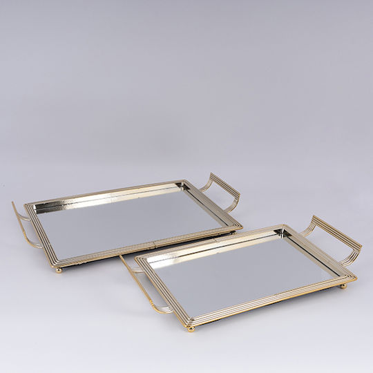 Eurolamp Dekoratives Metalltablett Rechteckig mit Spiegel 819-00971 2 Stück