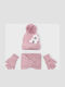Kinder Mütze Set mit Handschuhe Gestrickt Rosa 3Stück