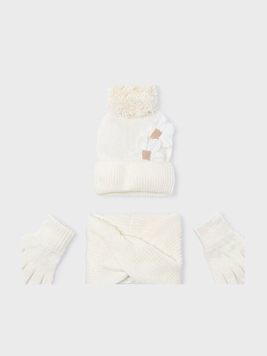 Kids Beanie Set with Scarf & Gloves Knitted Beige 3pcs