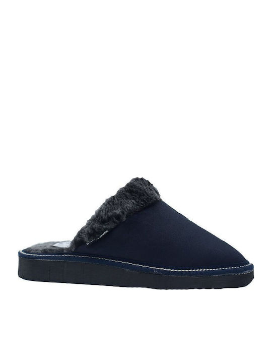 Leather Winter Women's Slippers Blue