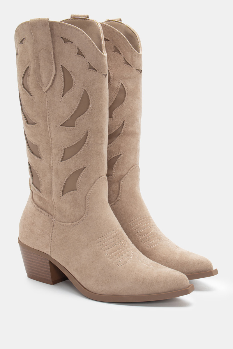 Luigi Suede Medium Heel Cowboy Boots with Zipper Beige 4668997